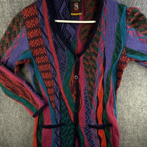 COOGI Australia ALL CASHMERE Souvenir Cardigan Sweater Intricate Knit Abstract - Picture 1 of 16